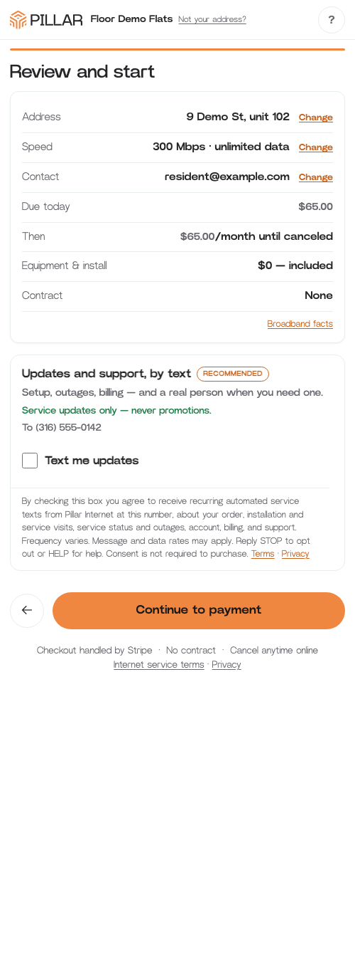 The same signup page on a phone-sized screen, consent card
unchecked.